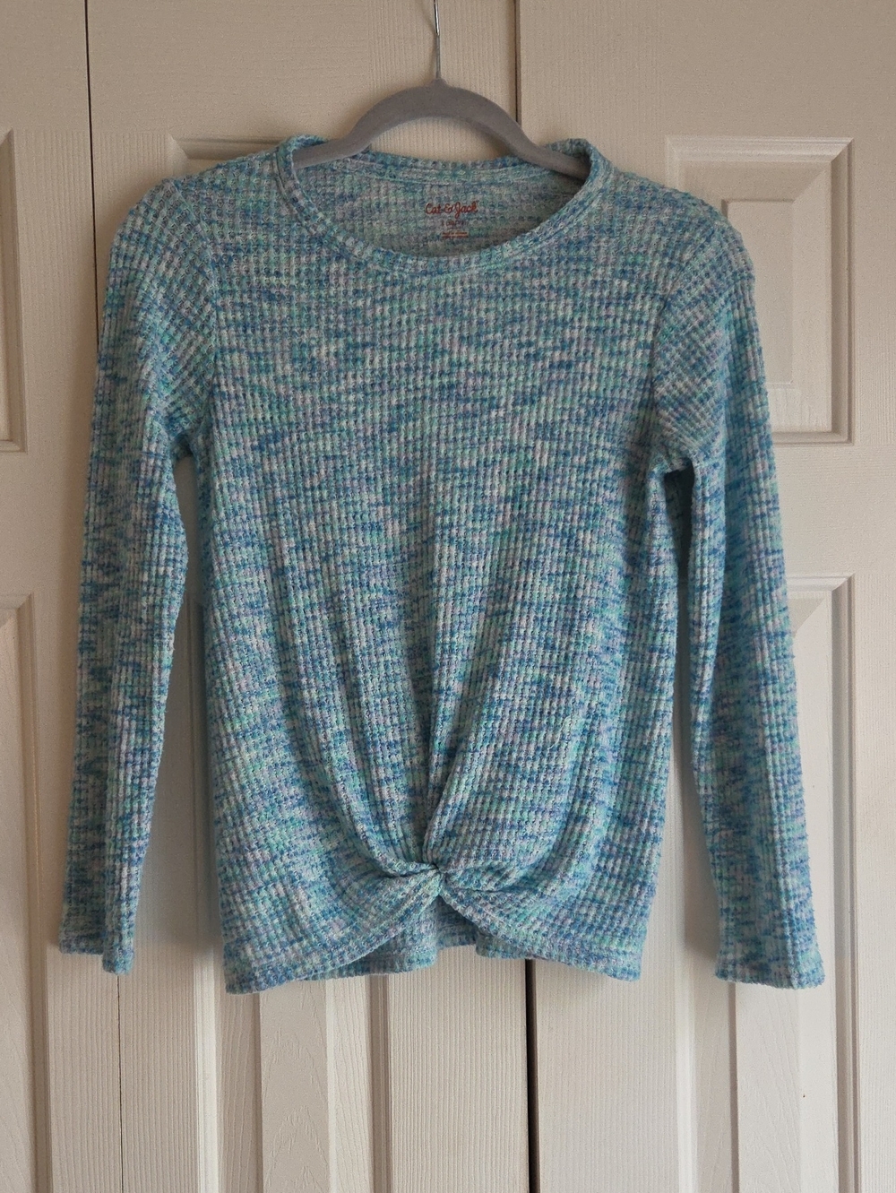 Cat & Jack Aqua and Light Blue Ribbed Twist Front Top